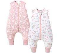 Chilsuessy 2pcs Baby Sleeping Bag with Feet Winter 2.5 TOG Baby Sleep Sack with Legs Toddler Wearable Blanket Walker Sleep Sack for Boys Girls, 2.5 Tog/Flower + Pink, 80cm/2-3 Years