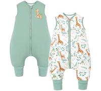 Chilsuessy 2pcs Baby Sleeping Bag with Feet Winter 2.5 TOG Baby Sleep Sack with Legs Toddler Wearable Blanket Walker Sleep Sack for Boys Girls, 2.5 Tog/Giraffe + Green, 100cm/4-5 Years