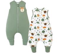 Chilsuessy 2pcs Baby Sleeping Bag with Feet Winter 2.5 TOG Baby Sleep Sack with Legs Toddler Wearable Blanket Walker Sleep Sack for Boys Girls, 2.5 Tog/Green + Forest Animals, 70cm/6-18 Months