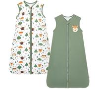 Chilsuessy Baby Sleeping Bag 2pcs Toddler Sleeping Bag 2.5 tog 100% Cotton Nursery Bedding Kids Wearable Blanket Sleeping Sack for Infant Boys Girls, Green + Forest, 90cm/1-2 Years