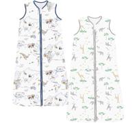 Chilsuessy Baby Sleeping Bag 2pcs Toddler Sleeping Bag 2.5 tog 100% Cotton Nursery Bedding Kids Wearable Blanket Sleeping Sack for Infant Boys Girls, Animal Map + Giraffe Forest, 110cm/3-4 Years