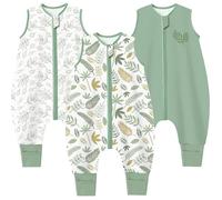 Chilsuessy Baby Sleeping Bag with Feet 3pcs Summer Baby Sleeping Bag 100% Cotton 0.5 Tog Summer Kid Sleeping Bag with Legs for Infant Toddler, 0.5 Tog/Green Plants Set, 100cm/4-5 Years