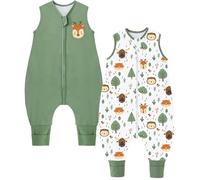 Chilsuessy Baby Summer Sleeping Bag with Feet 2pcs 100% Cotton 0.5 Tog Baby Sleeping Bag with Legs for Infant Toddler Sleeveless, Green + Forest Animals, 70cm/6-18 Months