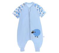 Chilsuessy Toddler Baby Summer Sleeping Bag with Feet Kids Short Sleeve Sleeping Bag 1005 Cotton, Blue, 100/Baby Height 95-105cm