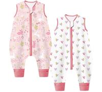 Chilsuessy Toddler Sleeping Bag with Feet 2pcs 1.5 Tog Baby Sleeping Sack with Legs 100% Cotton, 1.5 Tog/Pink Rabbit Set, 100cm/4-5 Years