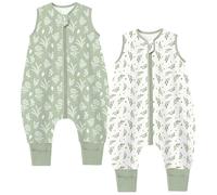 Chilsuessy Toddler Sleeping Bag with Feet 2pcs 1.5 Tog Baby Sleeping Sack with Legs 100% Cotton, 1.5 Tog/Green Plants Set, 90cm/3-4 Years