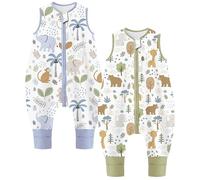 Chilsuessy Toddler Sleeping Bag with Feet 2pcs 1.5 Tog Baby Sleeping Sack with Legs 100% Cotton, 1.5 Tog/Animal Set, 100cm/4-5 Years
