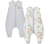 Chilsuessy Toddler Sleeping Bag with Feet 2pcs 2.5 Tog Baby Sleeping Sack with Legs Pyjamas Infant Walking Cotton Wearable Blankets, 2.5 Tog/Grey + Plum Deer, 90cm/3-4 Years