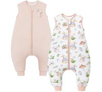 Chilsuessy Toddler Sleeping Bag with Feet 2pcs 2.5 Tog Baby Sleeping Sack with Legs Pyjamas Infant Walking Cotton Wearable Blankets, 2.5 Tog/Pink + Rabbit Garden, 70cm/6-18 Months