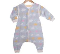 Chilsuessy Unisex Baby Sleepingbag Cotton Gauze Sleeping Bag, Girls Sleeping Bag with Feet, Tog 1, Blue Clouds, 80/Body Height 29.5"-35.4"
