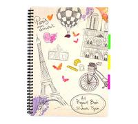 Chiltern Wove A4 Wirebound Project Notebook - Vintage Paris Design - 3 Internal Dividers - 100 Pages