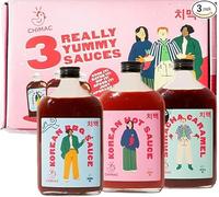 CHIMAC Sauce Set - 3 Pack: Korean Hot, BBQ, Sriracha Caramel Sauces (350ml Bottles)