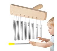 Chimes Percussion - Wooden Hand Bell Chime with 8 Tones - Musical Instrument with Solid Aluminium Tube and Mallet for Temples School Lessons Concentration Exercise Home