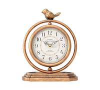 ChimeTide Gold Vintage Table Clock with Bird, European Retro Style Mantel Clocks, Desk and Shelf Decor Clock, for Living Room, Farmhouse, Bedside, Bedroom, Gift (7.9" H x 6.3" W)