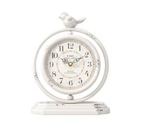 ChimeTide White Vintage Table Clock with Bird, European Retro Style Mantel Clocks, Desk and Shelf Decor Clock, for Living Room, Farmhouse, Bedside, Bedroom, Gift (7.9" H x 6.3" W)
