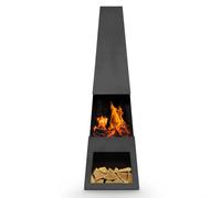 Dellonda Outdoor Chiminea, Fireplace, Heater with Firewood Storage, W45 x H150cm - Black Steel