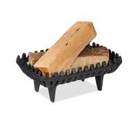 Relaxdays Fireplace Grate, Fire Trestle, HxWxD: 15 x 37 x 26 cm, Solid, Heavy, Cast, Ash Pan with Feet, Iron, Black