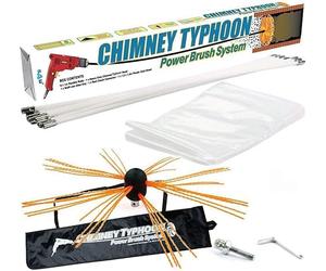 Chimney Typhoon Power Sweeping Set Flexible Nylon Rods & Brush Head Rotary Drill Drive Chimney Kit Flue Cleaner Removes Soot 11 Metre Set - 36 Feet