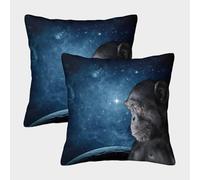 Chimp Gazing Stars-space Cosmic Theme Pillow Covers 2 Pack Cozy Pillowcases Art Cushion Covers Zippered Decorative Sofa for Living Room Bedroom 40x40cm