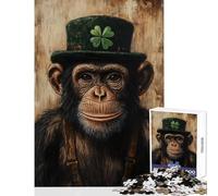 Chimp in Hat with Clover Puzzles for Teenagers 1000 Piece Support Memory Strength And Retention Gentle Calm Leisure Activity (50X75cm)