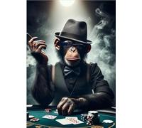 Chimp Playing Poker in Casino Print - Funny Chimpanzee Gambling Picture - Cool Wall Art - Bar Pub Dining Room Man Cave Garden Bar Animal (Full Colour, 8 x 10 inches)