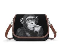 Chimp Thinking Monkey Crossbody Bag Womens Handbag PU Message Bags Shoulder Purse with Adjustable Strap