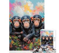 Chimp Trio in Color Puzzles for Teenagers 1000 Pieces Birthday Gifts Improve Memory Home Decoration Toys Suitable for People Aged 14 And Above size 38x52cm
