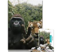 Chimpanzee And Tiger Selfie Adult Jigsaws 1000 Pieces Difficult,Family Game Stress Reliever Difficult Challenge Great Gifts And Toys 50x75cm