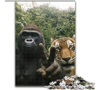 Chimpanzee And Tiger Selfie Adult Jigsaws 1000 Pieces Difficult, for Educational Game Challenge Toy Birthday Present, Gifts, Wall Art (26x38cm)