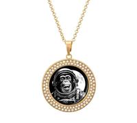 Chimpanzee Astronaut Monkey Necklace For Women Charm Circle Pendant with Crystals Dainty Jewelry