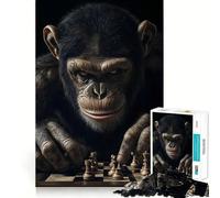 Chimpanzee Chess Player 1000 Pieces Puzzles for Teenagers Calm Game Sharp Detail Fun Challenge Night Play (50x75cm)