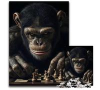 Chimpanzee Chess Player Piece Jigsaw Puzzle Challenging Puzzles Ideal for Family Fun RelaxationHoliday Gifts 1000 PCS(75x50cm)