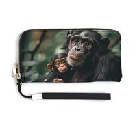 Chimpanzee Cuddles Leather Wallet Fashion Purse Long Pouch with Wrist Strap for Men Women