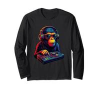 Chimpanzee DJ Vaporwave Festival Mixing Electric Beat Bonobo Long Sleeve T-Shirt