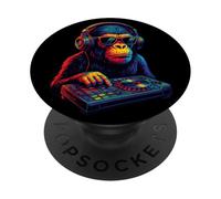 Chimpanzee DJ Vaporwave Festival Mixing Electric Beat Bonobo PopSockets Adhesive PopGrip
