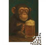 Chimpanzee Enjoying A Beer Beer Drinking Monkey Jigsaw Puzzle for Adults, 1000 Pieces, 70x50cm/1000pcs, White Cardboard, Relaxing Indoor Activity And Family Time