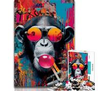 Chimpanzee Graffiti 1000 Pieces Jigsaw Puzzle For Adults Teens,Help The Brain Exercise Addictive Toys to Cultivate Patience Unique Challenge Game (38x26cm)