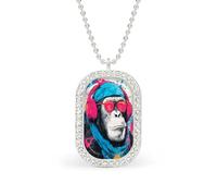Chimpanzee Graffiti Rectangle Pendant Necklace Silver Women Jewelry Alloy Keychain Tag Jewelry