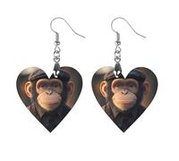 Chimpanzee in Hat And Suit Artistic Wooden Earrings Pendant Vintage Earring Hooks Trendy Vacation Dangle Boho Eardrop Apricot Shaped