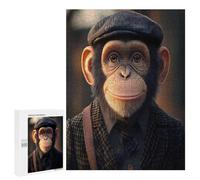 Chimpanzee in Hat And Suit Funny Wooden Picture Vertical Version Puzzle Wood Jigsaw Creative Gift for Adults And Family Game