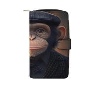 Chimpanzee in Hat and Suit Leather Wallet Cloth Long Clutch with 12 Card Holder Handbag for Men Women