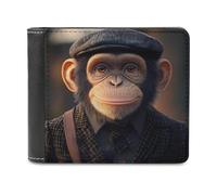 Chimpanzee in Hat and Suit Men's Leather Wallet Casual Slim Bifold Wallet Minimalist Credit Card Holder with Money Clip