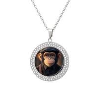 Chimpanzee in Hat And Suit Vintage Necklace Gold Silver Pendant Jewelry Lady Multicolored Diamond Necklaces with Chain