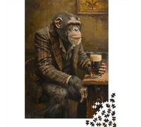 Chimpanzee Irish Pub 1000-Piece Puzzle for Adults, 52x38cm/1000pcs, White Cardboard for Steady Handling; for An Enjoyable Break at The Table