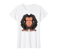 Chimpanzee Monkey Costume Body Funny Halloween Cosplay Value Graphic T-Shirt, Women, White, S