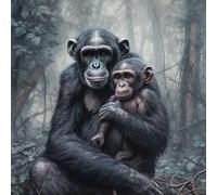 Chimpanzee Mother & Baby Monkey 11ct Counted Cross Stitch Stamped Pre Printed Cross Stitch Embroidery Kits for Adults Starter DIY Embroidery Needlework Kit with Patterns 50×50cm(w-r217)