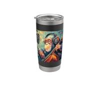 Chimpanzee Playing Cello Musician Monkey Oil Painting Stainless Steel Insulated Tumbler