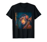 Chimpanzee Playing Upright Bass with Headphones Value Graphic T-Shirt
