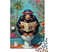 Chimpanzee Reading 1000 Piece Jigsaw Puzzle Bundle for Jigsaw Enthusiasts Sturdy Cardboard Home Decoration Wall Display Gift for Whole Family Weekend Fun 38x26cm/1000pcs