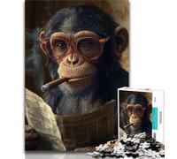 Chimpanzee Reading A Newspaper Jigsaw Puzzles for Teenagers 1000 Jigsaws,Challenging Game And Family Play Wall Decoration Unique Birthday And Xmas Gifts (38x26cm)